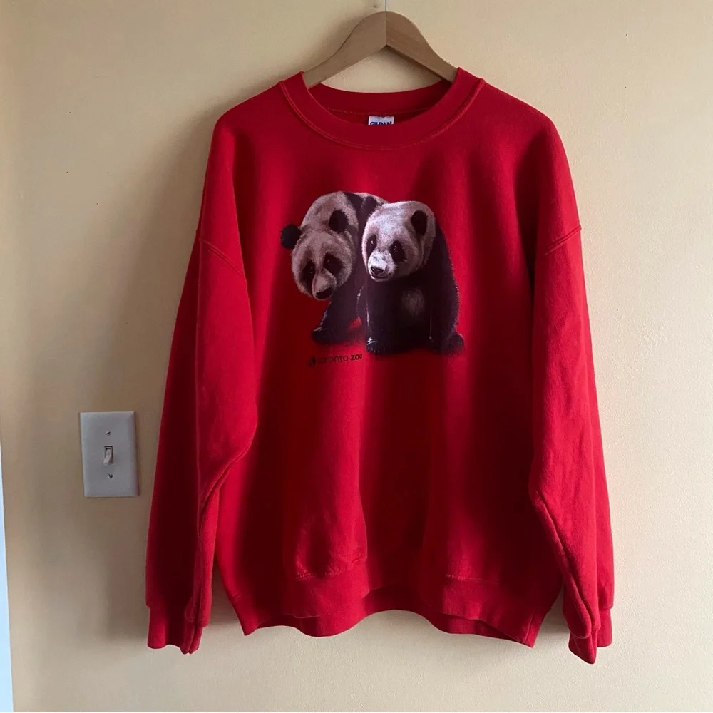 Gilden Toronto Zoo Panda Sweatshirt Adult XL Red Fandom Kawaii Animal Print - Picture 15 of 15